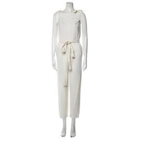 Love Shack Fancy Nala Wool and Cashmere Off White Belted Jumpsuit Size Medium